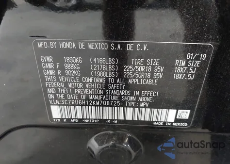 2019 Honda Hr-V Sport from USA, damaged, VIN 3CZRU6H12KM708725